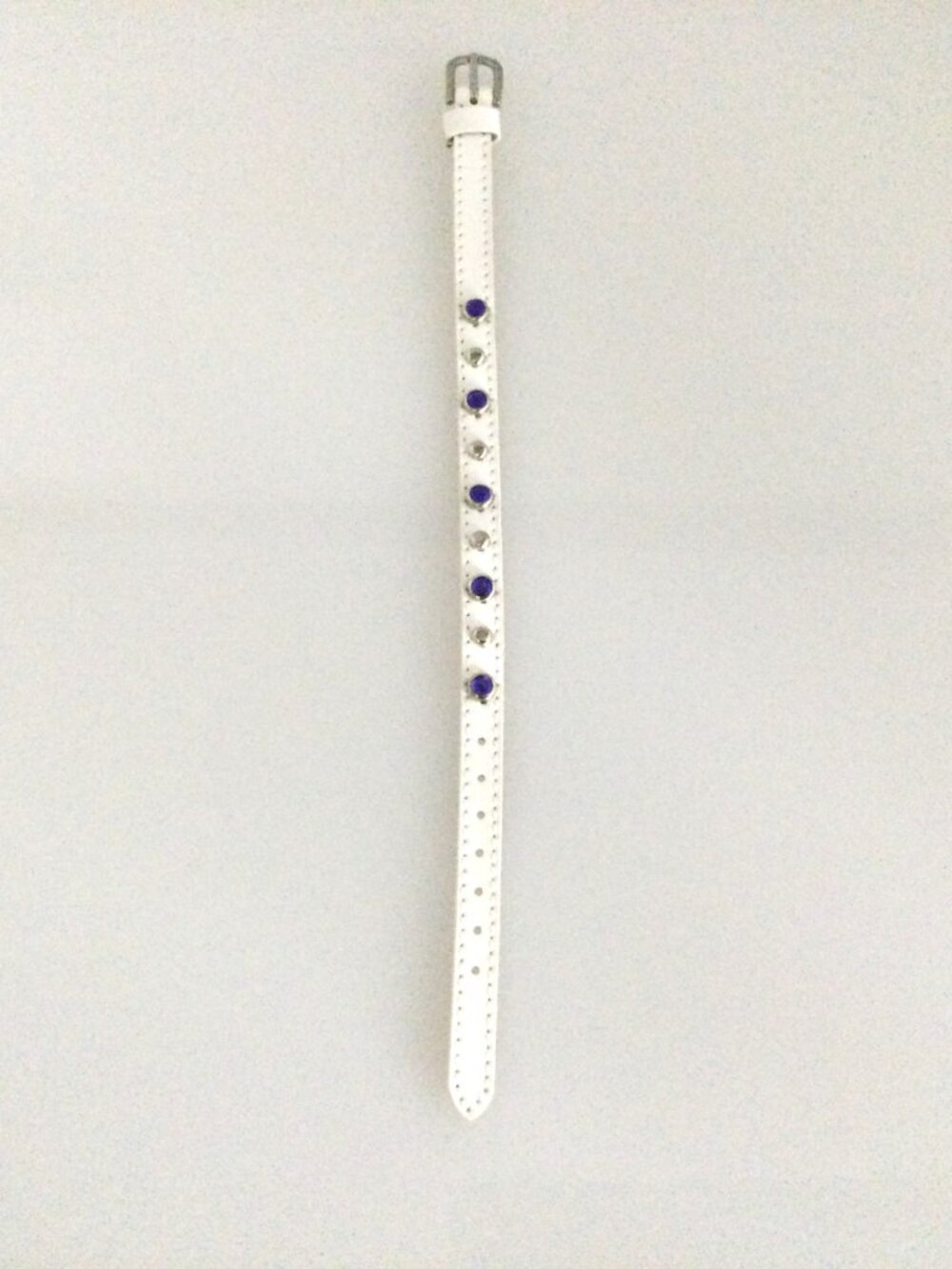 Purple and Silver Studded White Genuine Leather Wristband Bracelet